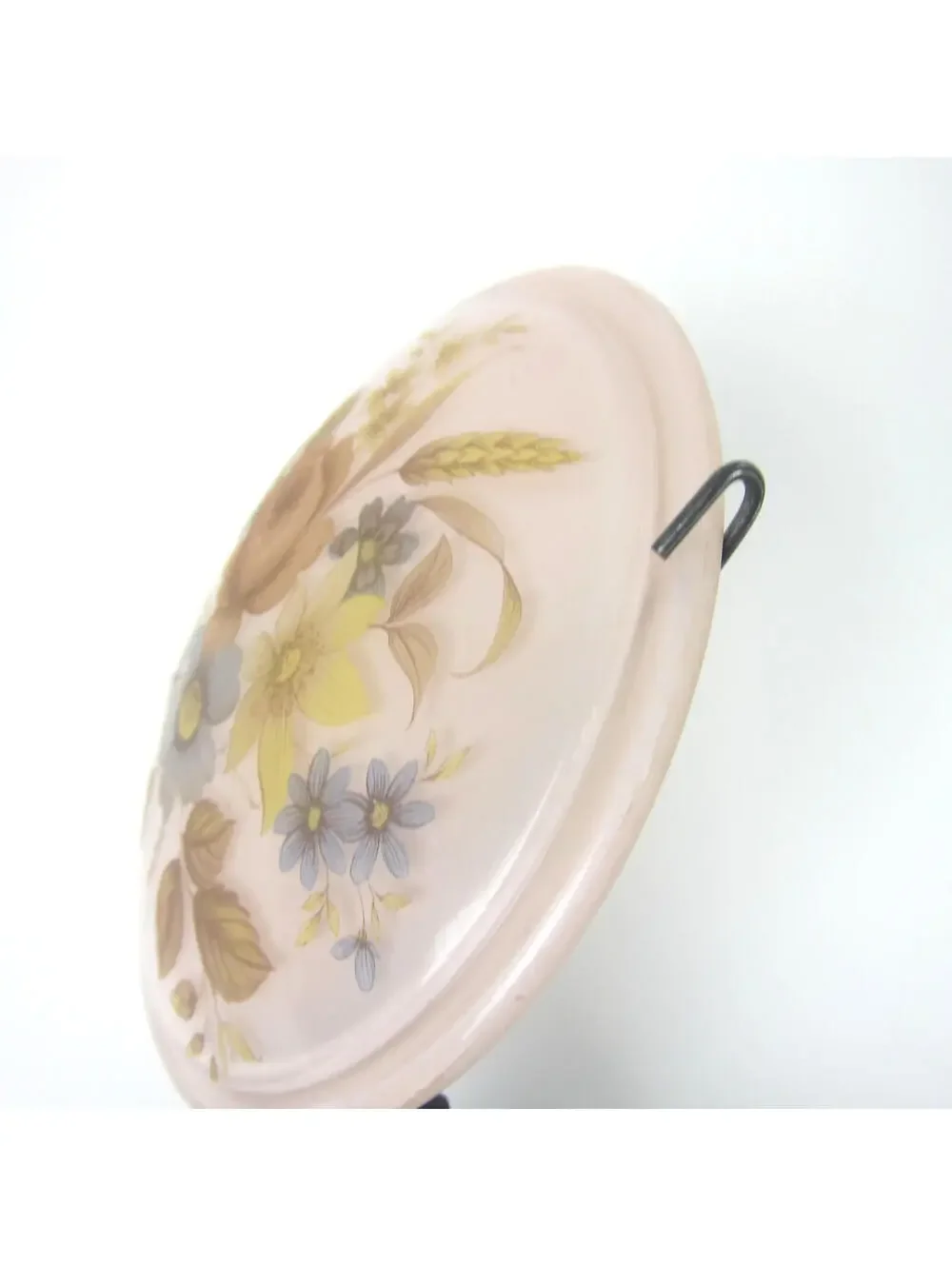 Vintage Floral Plug-in Night Light Pink Glass Shade Yellow Blue Flowers WORKS